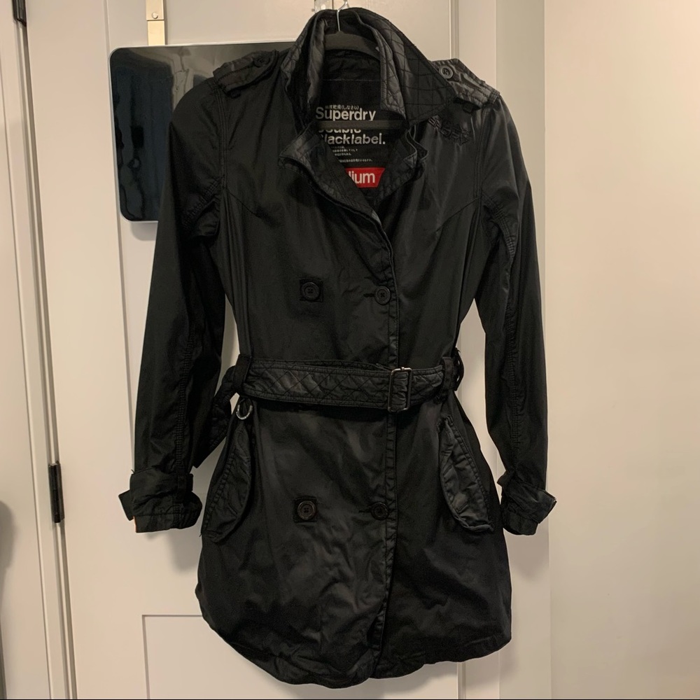 Superdry black trenchcoat szM womens